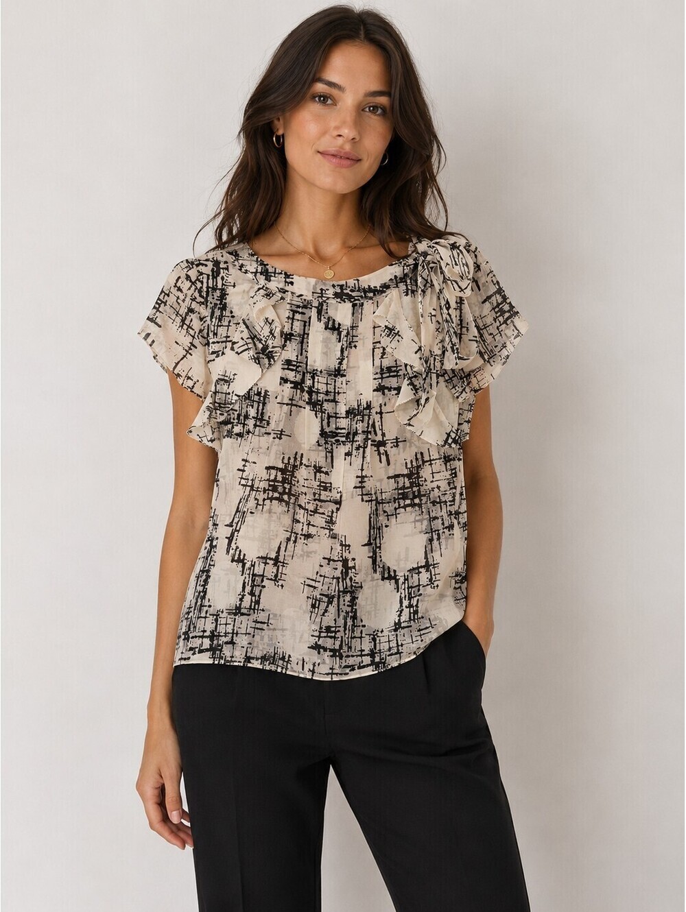 Robert Rodriguez 100% Silk Abstract Print Ruffle Blouse Tie Shoulder Top Size 4